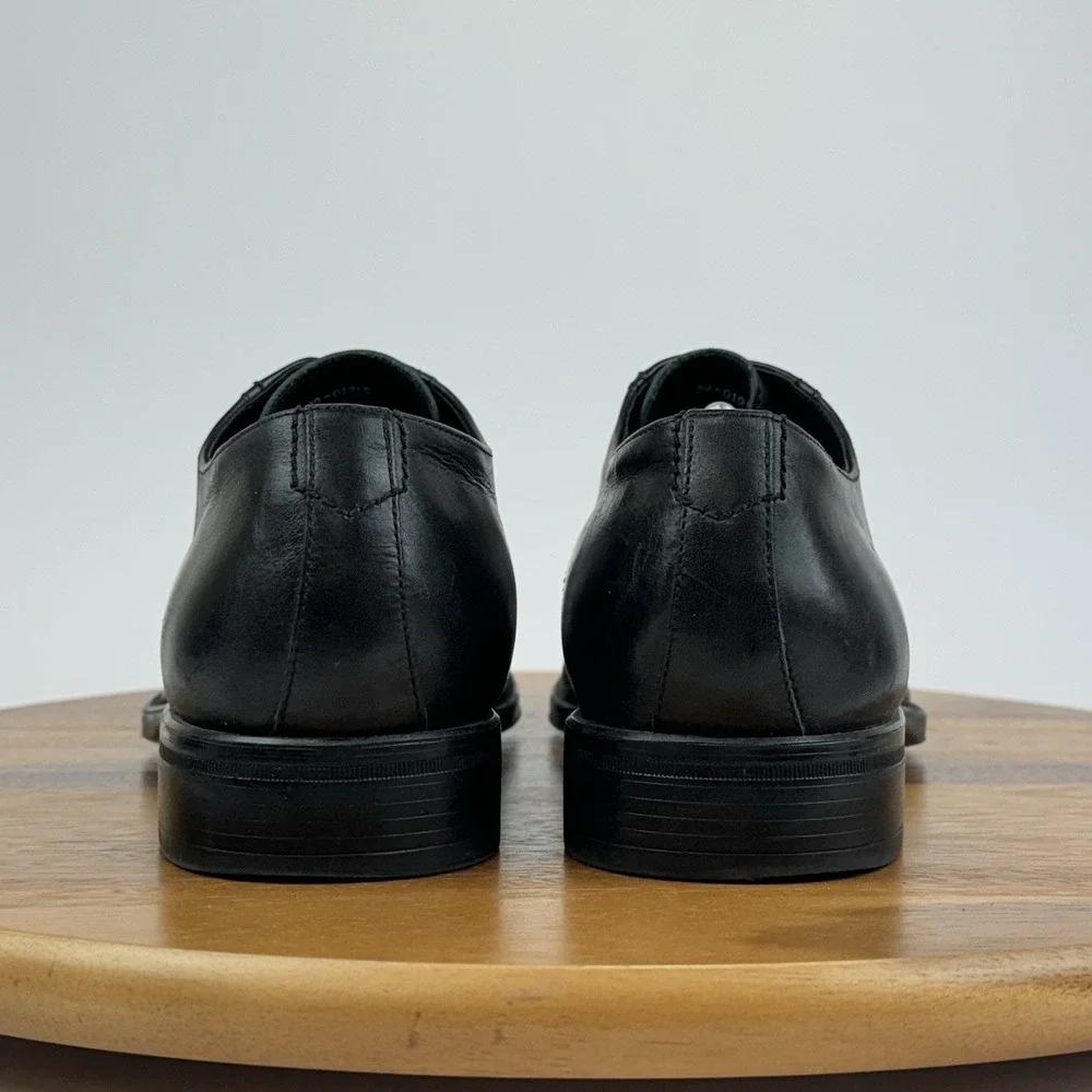 Mens Johnston & Murphy Black Leather Plain Toe Dress Shoes Oxfords Size 11 M GUC